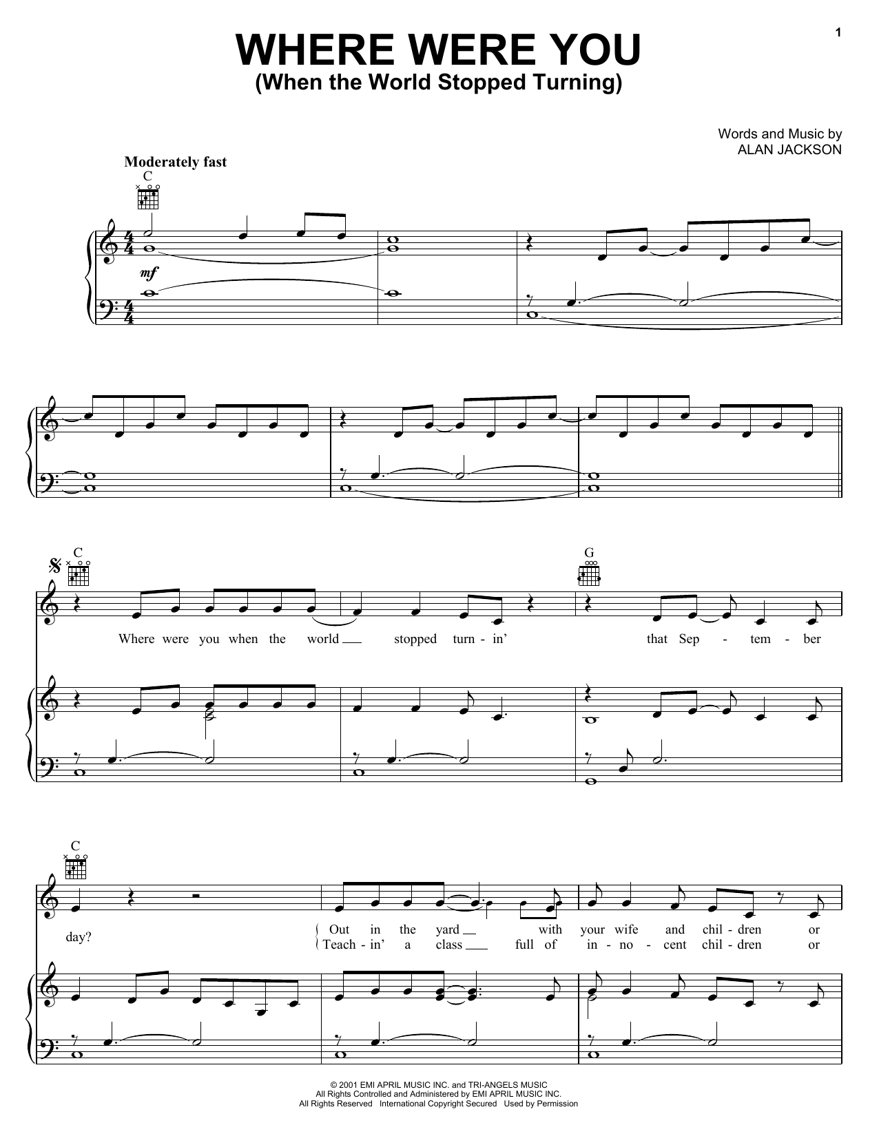 Where Were You (When The World Stopped Turning) sheet music