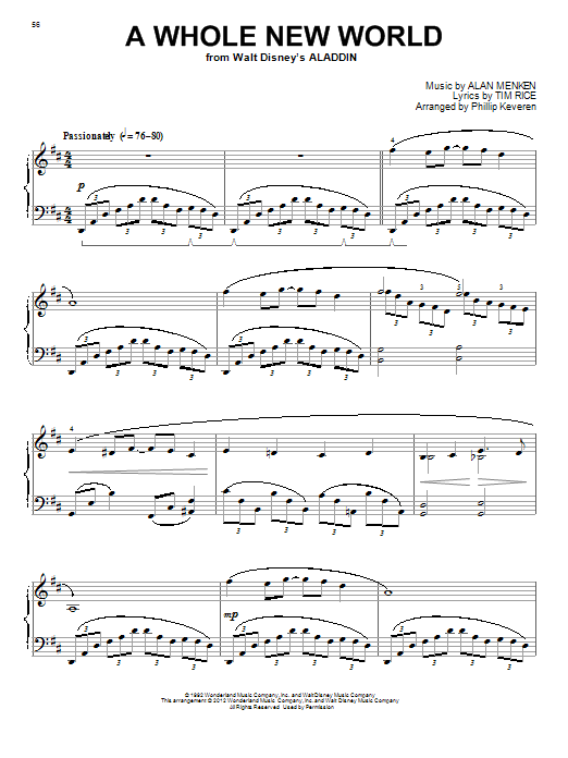 Alan Menken A Whole New World Classical Version From Aladdin Arr Phillip Keveren Sheet Music Download Pdf Score 165
