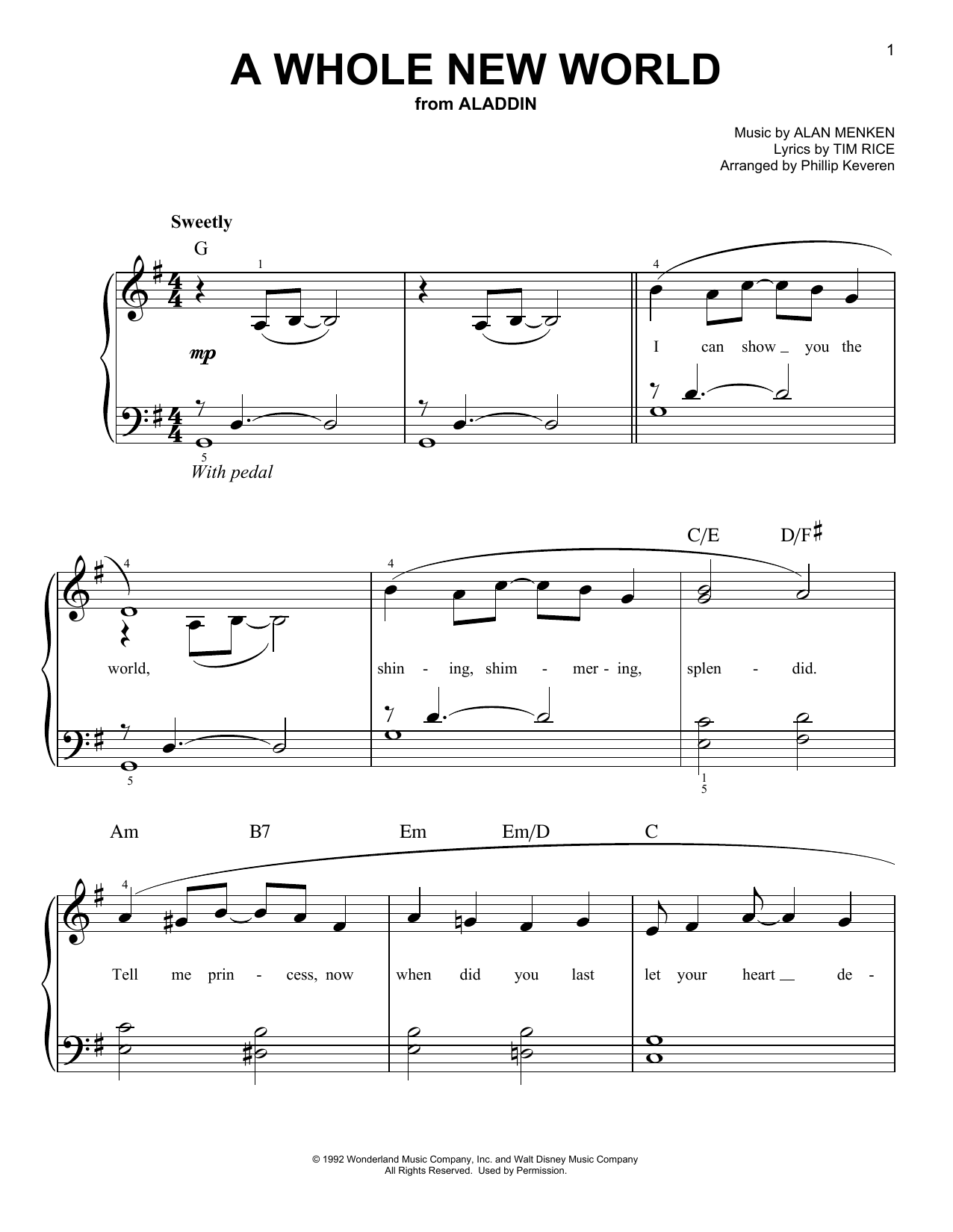 Alan Menken A Whole New World From Aladdin Arr Phillip Keveren Sheet Music Download Pdf Score 417675