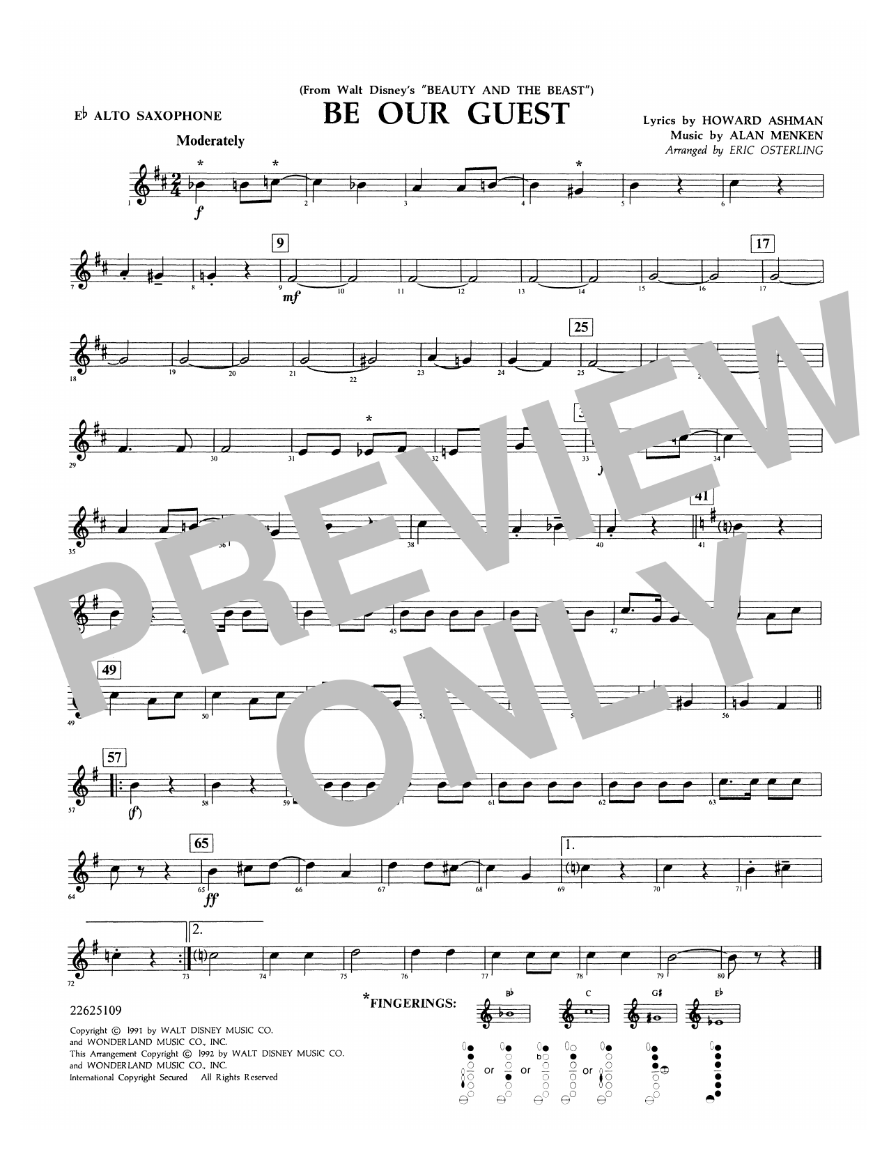 Alan Menken Be Our Guest From Beauty And The Beast Arr Eric Osterling Eb Alto Saxophone Sheet Music Download Pdf Score 365806