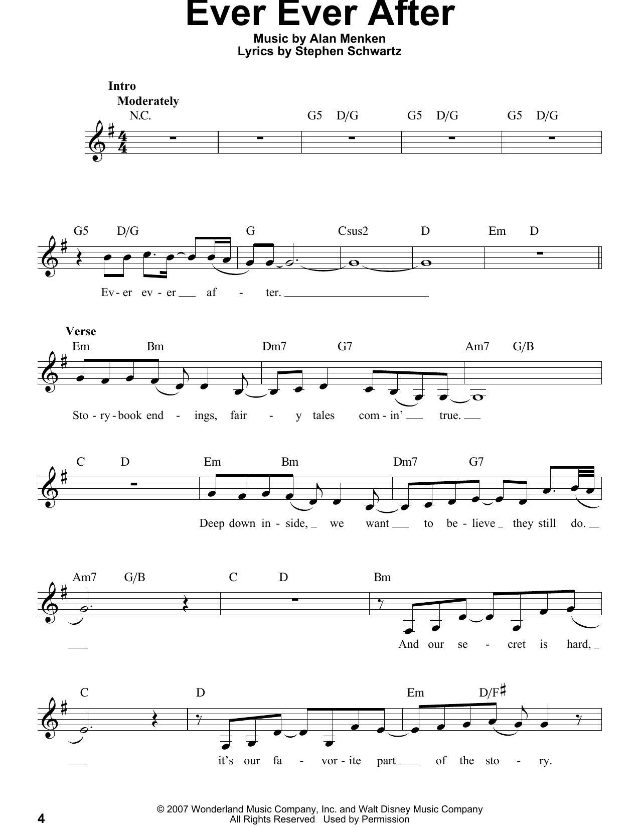 Preview Alan Menken Ever Ever After Children sheet music, notes and chords for Voice, SKU: 188953 Ever Ever After sheet music