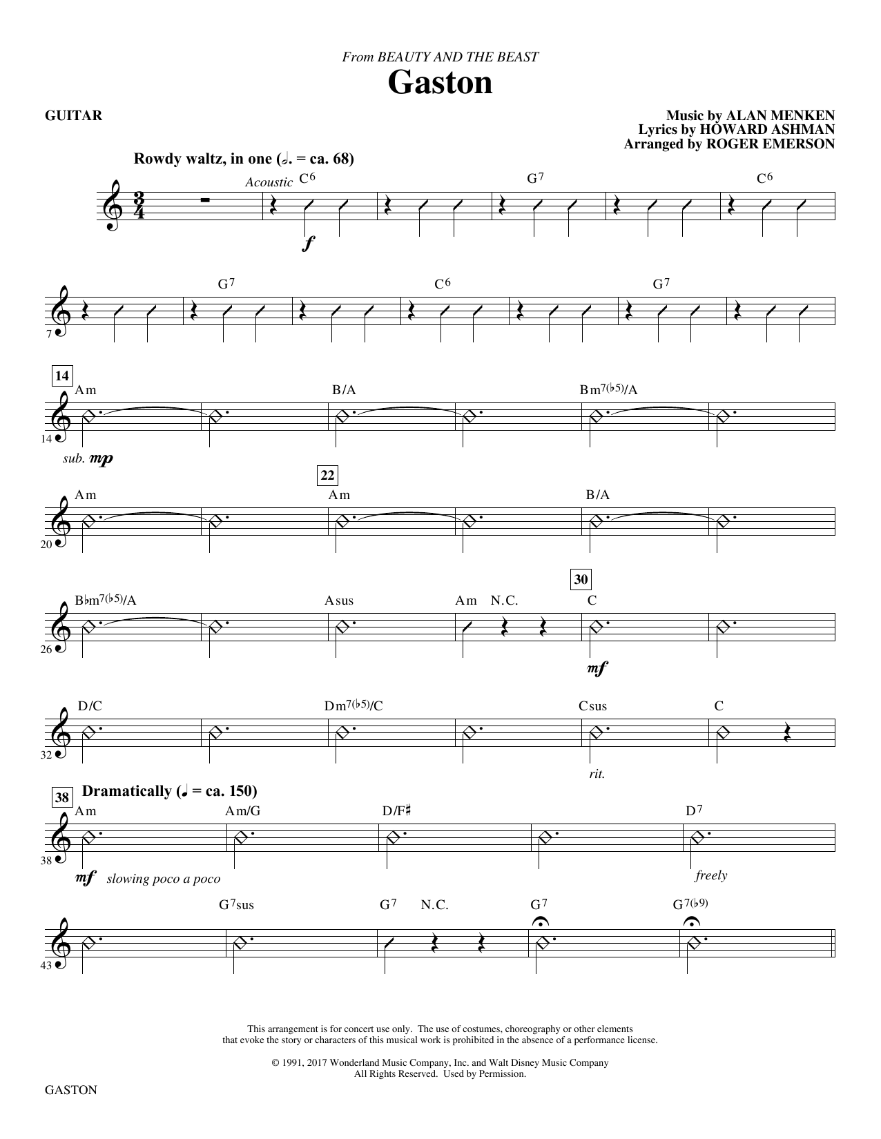 Gaston (from Beauty and The Beast) (arr. Roger Emerson) - Guitar sheet music