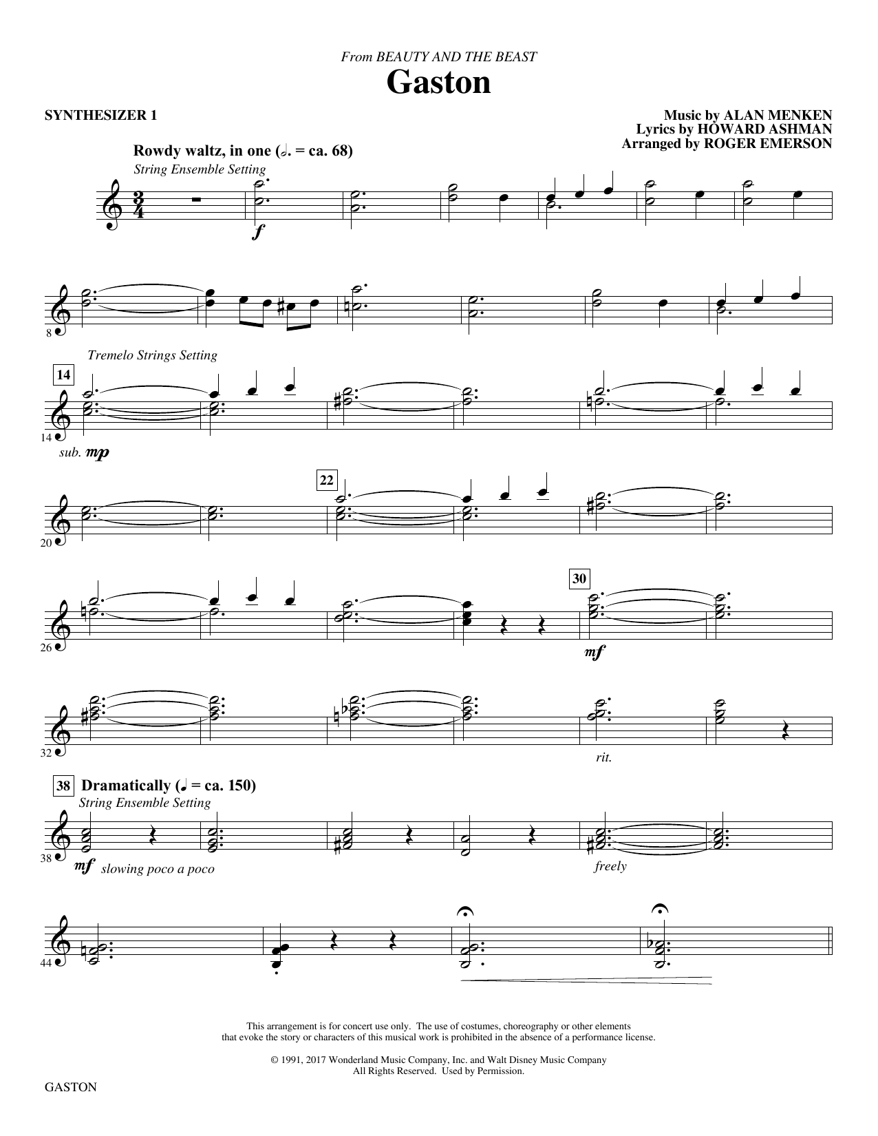 Gaston (from Beauty and The Beast) (arr. Roger Emerson) - Synth 1 sheet music