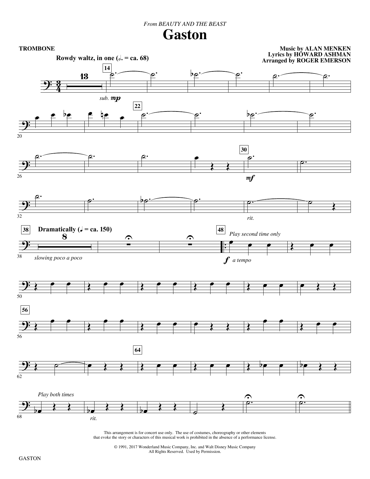 Gaston (from Beauty and The Beast) (arr. Roger Emerson) - Trombone sheet music
