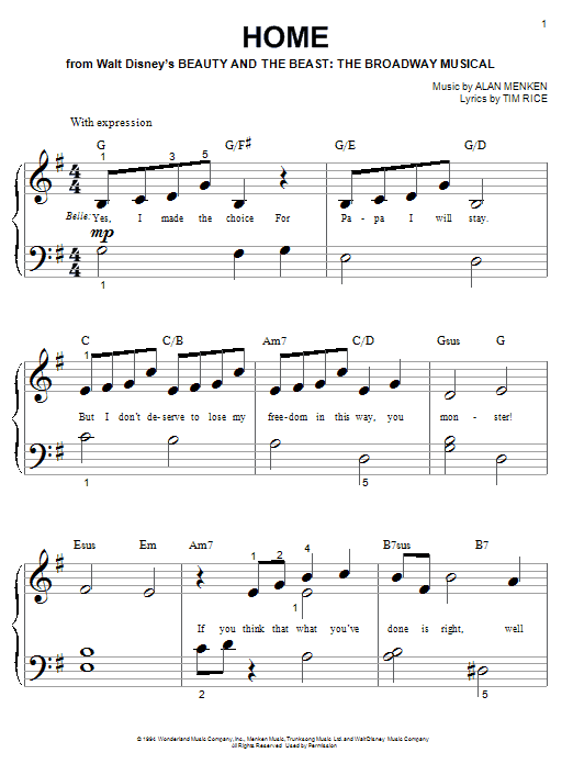 Alan Menken Home From Beauty And The Beast The Broadway Musical Sheet Music Download Pdf Score 21467