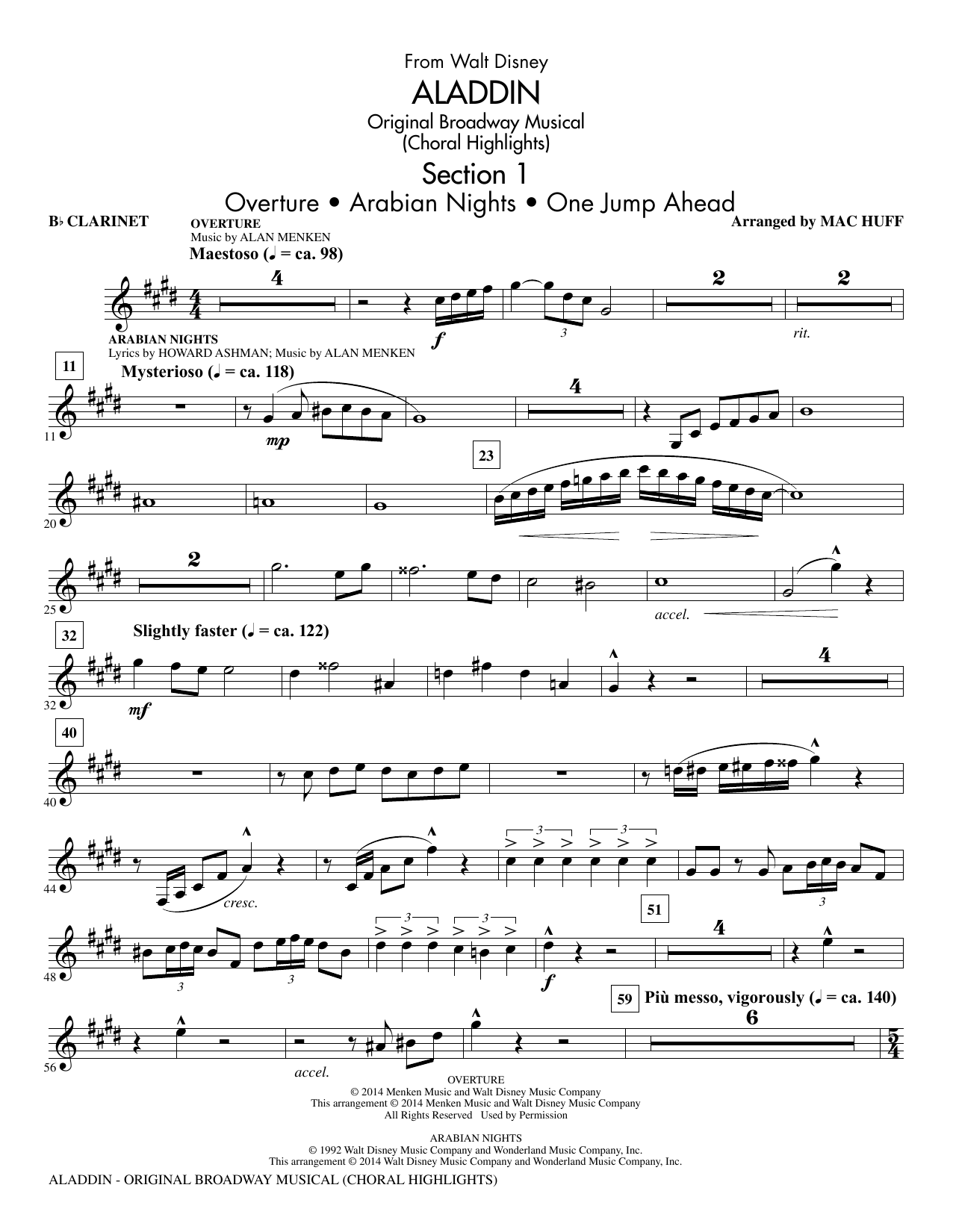 Aladdin (Choral Highlights) (from Aladdin: The Broadway Musical) (arr. Mac Huff) - Clarinet sheet music