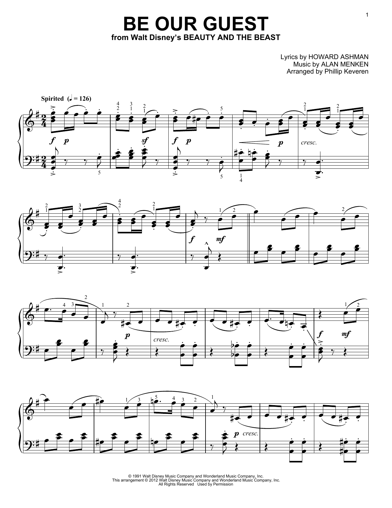 Be Our Guest [Classical version] (from Beauty And The Beast) (arr. Phillip Keveren) sheet music