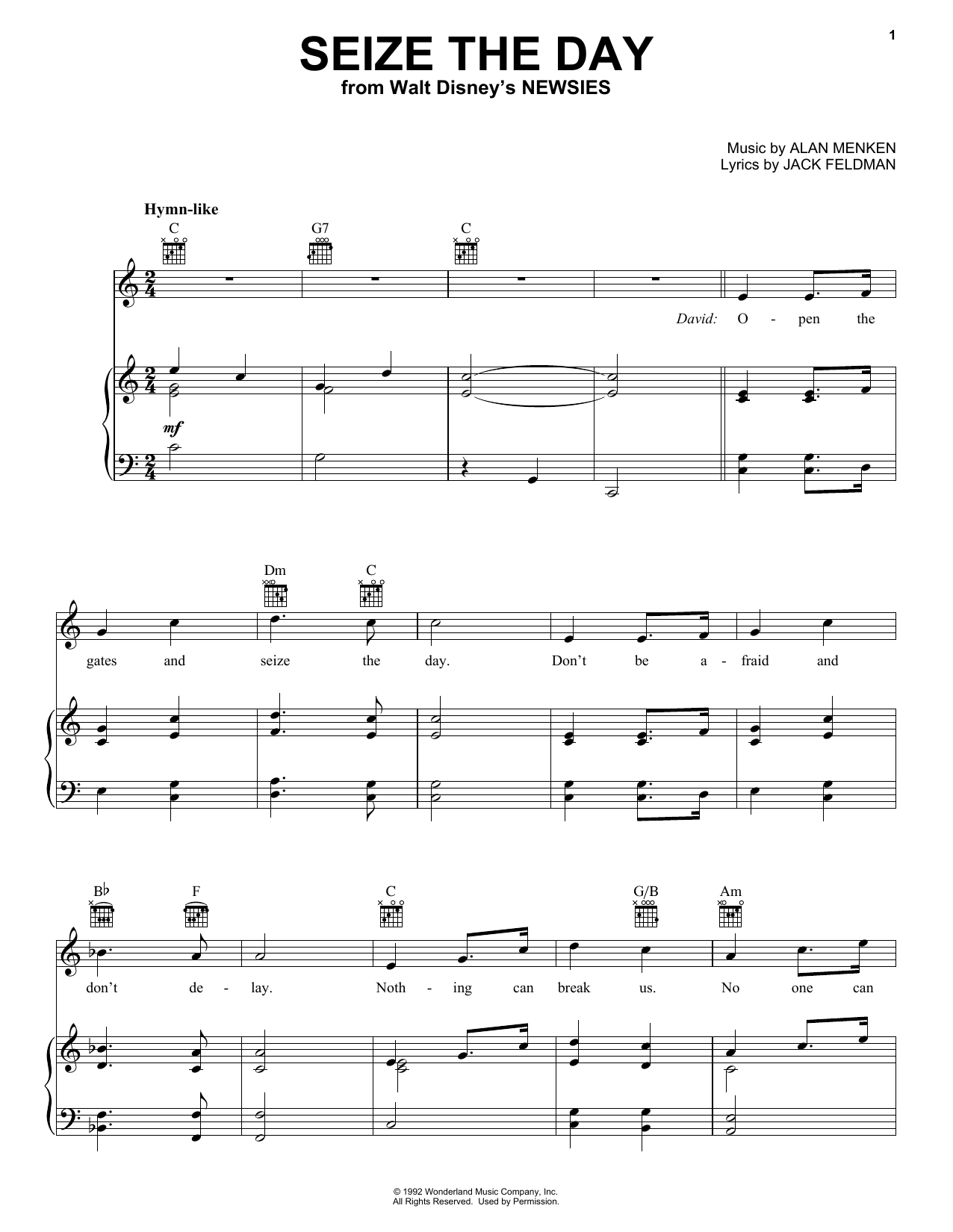 Seize The Day (from Newsies) sheet music