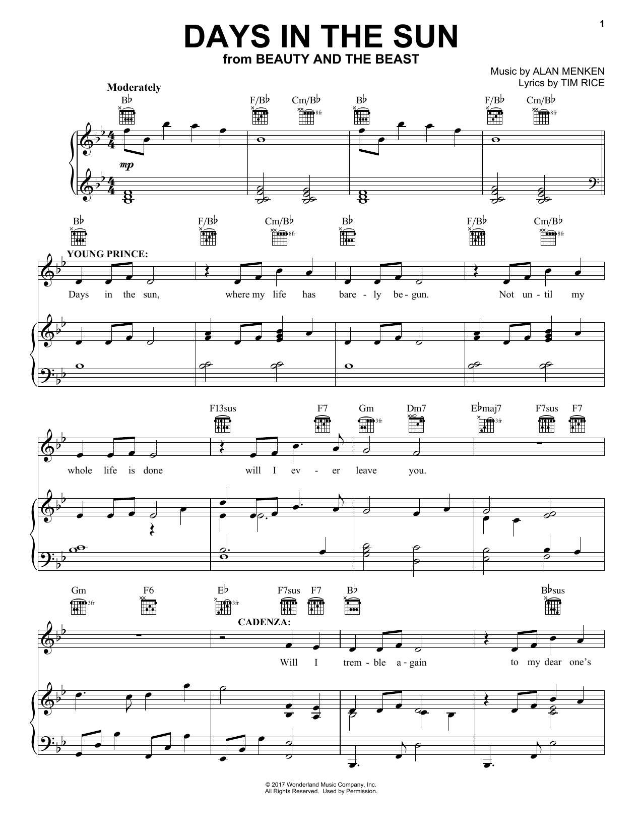 Days In The Sun (from Beauty And The Beast) sheet music