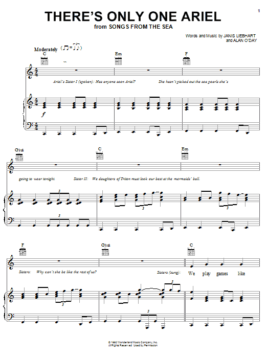 Preview Alan O'Day There's Only One Ariel Children sheet music, notes and chords for Piano (Big Notes), SKU: 21472 There's Only One Ariel sheet music