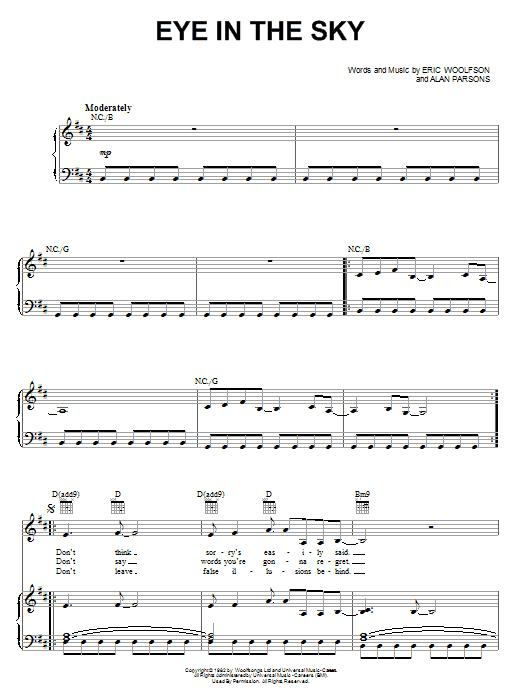 Preview Alan Parsons Project Eye In The Sky Rock sheet music, notes and chords for Keyboard Transcription, SKU: 176799 Eye In The Sky sheet music