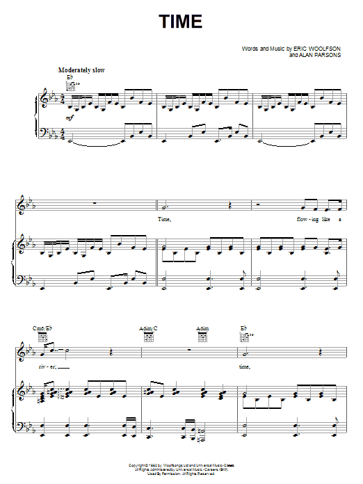 Preview Alan Parsons Project Time Rock sheet music, notes and chords for Piano, Vocal & Guitar (Right-Hand Melody), SKU: 67115 Time sheet music