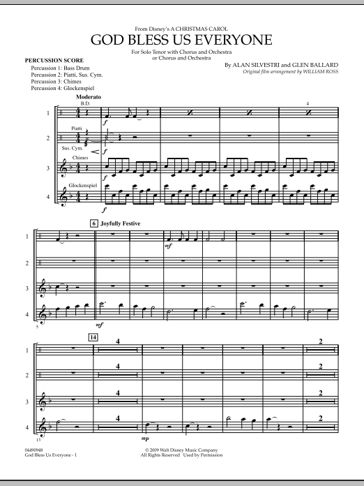 Preview Alan Silvestri God Bless Us Everyone - Percussion Score Christmas sheet music, notes and chords for Full Orchestra, SKU: 296367 God Bless Us Everyone - Percussion Score sheet music