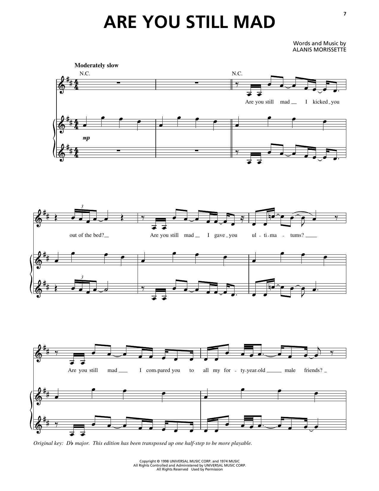 Alanis Morissette Are You Still Mad Sheet Music Notes & Chords for Piano, Vocal & Guitar Chords (Right-Hand Melody) - Download or Print PDF