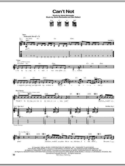 Alanis Morissette Can't Not Sheet Music Notes & Chords for Guitar Tab - Download or Print PDF