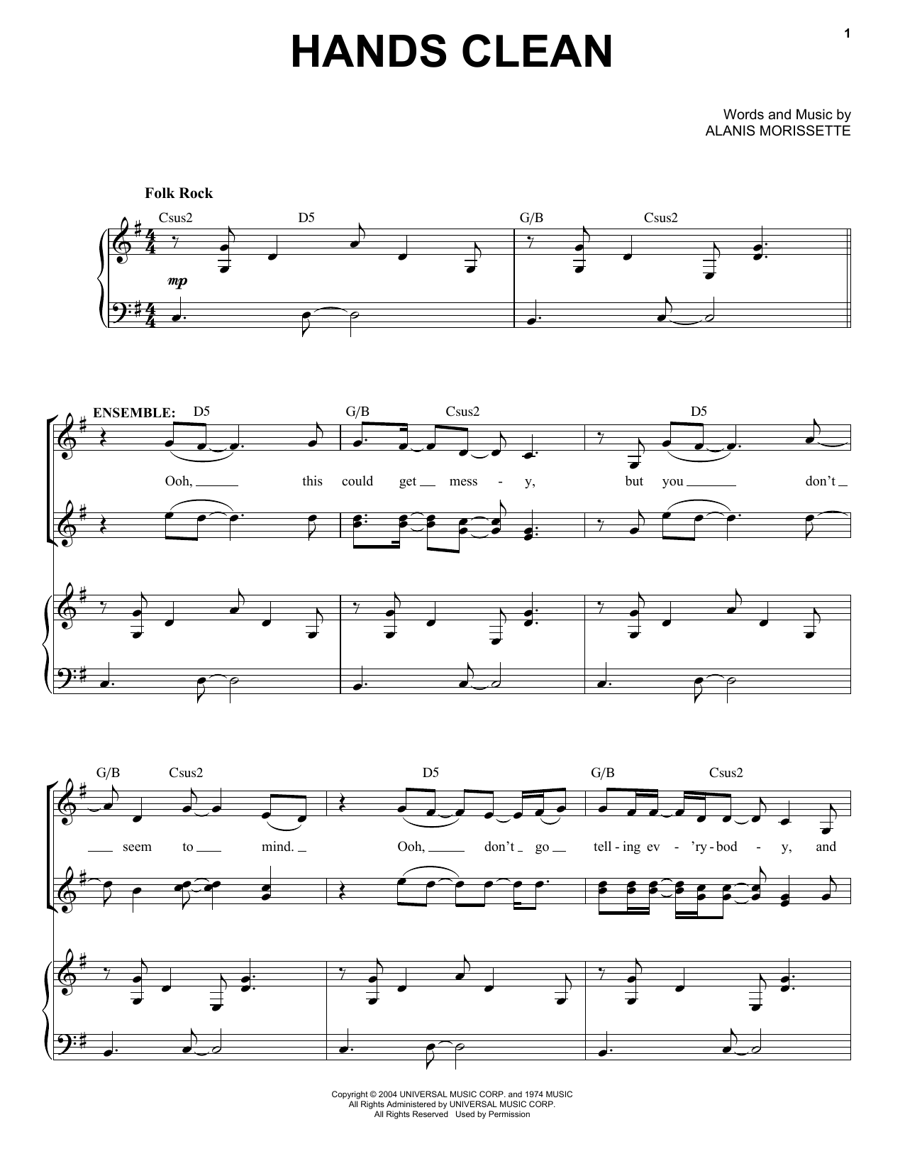 Alanis Morissette Entr'Acte (Hands Clean) (from Jagged Little Pill The Musical) Sheet Music Notes & Chords for Piano & Vocal - Download or Print PDF