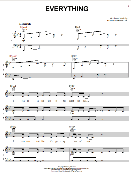 Alanis Morissette Everything Sheet Music Notes & Chords for Easy Guitar Tab - Download or Print PDF