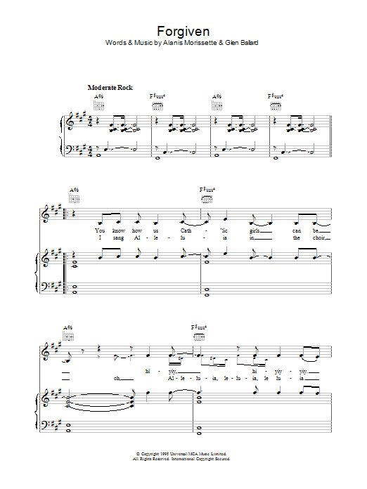 Alanis Morissette Forgiven Sheet Music Notes & Chords for Piano, Vocal & Guitar (Right-Hand Melody) - Download or Print PDF