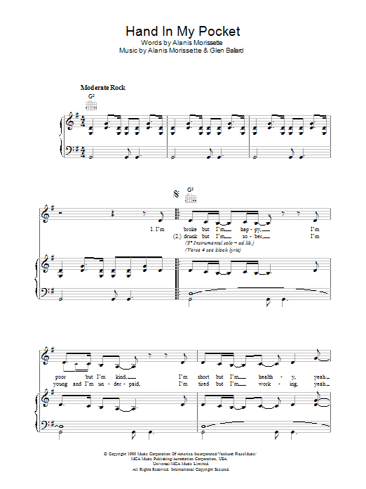 Alanis Morissette Hand In My Pocket Sheet Music Notes & Chords for Harmonica - Download or Print PDF