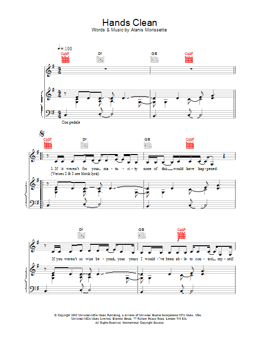 Alanis Morissette Hands Clean Sheet Music Notes & Chords for Piano, Vocal & Guitar - Download or Print PDF