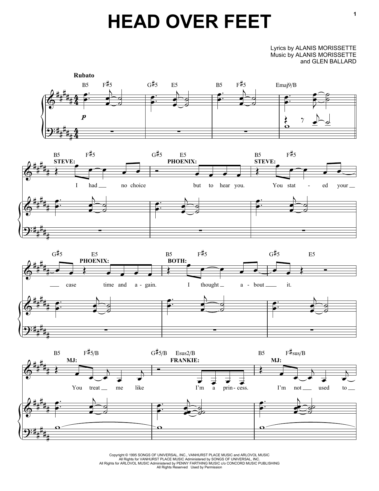 Alanis Morissette Head Over Feet (from Jagged Little Pill The Musical) Sheet Music Notes & Chords for Piano & Vocal - Download or Print PDF