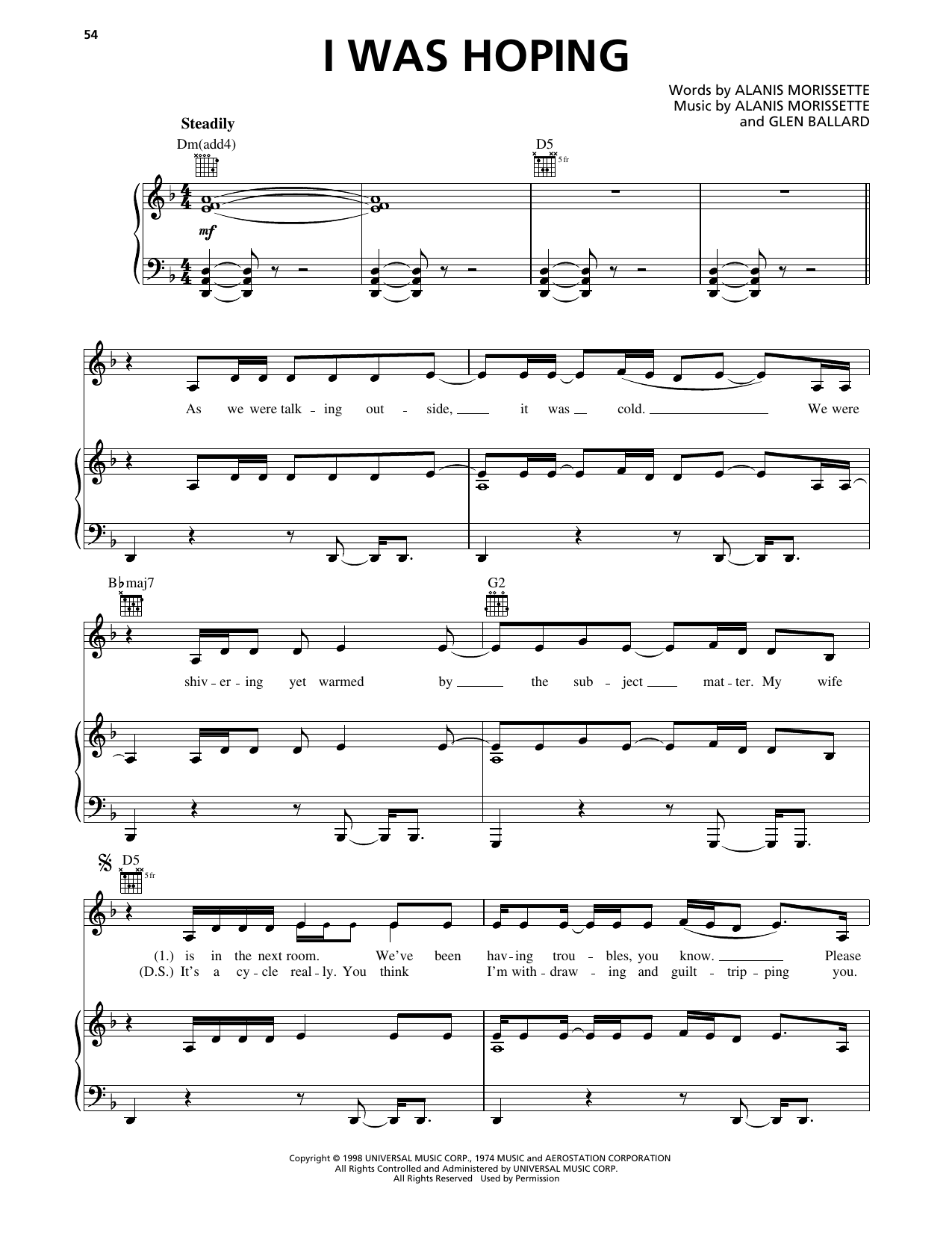 Alanis Morissette I Was Hoping Sheet Music Notes & Chords for Piano, Vocal & Guitar Chords (Right-Hand Melody) - Download or Print PDF