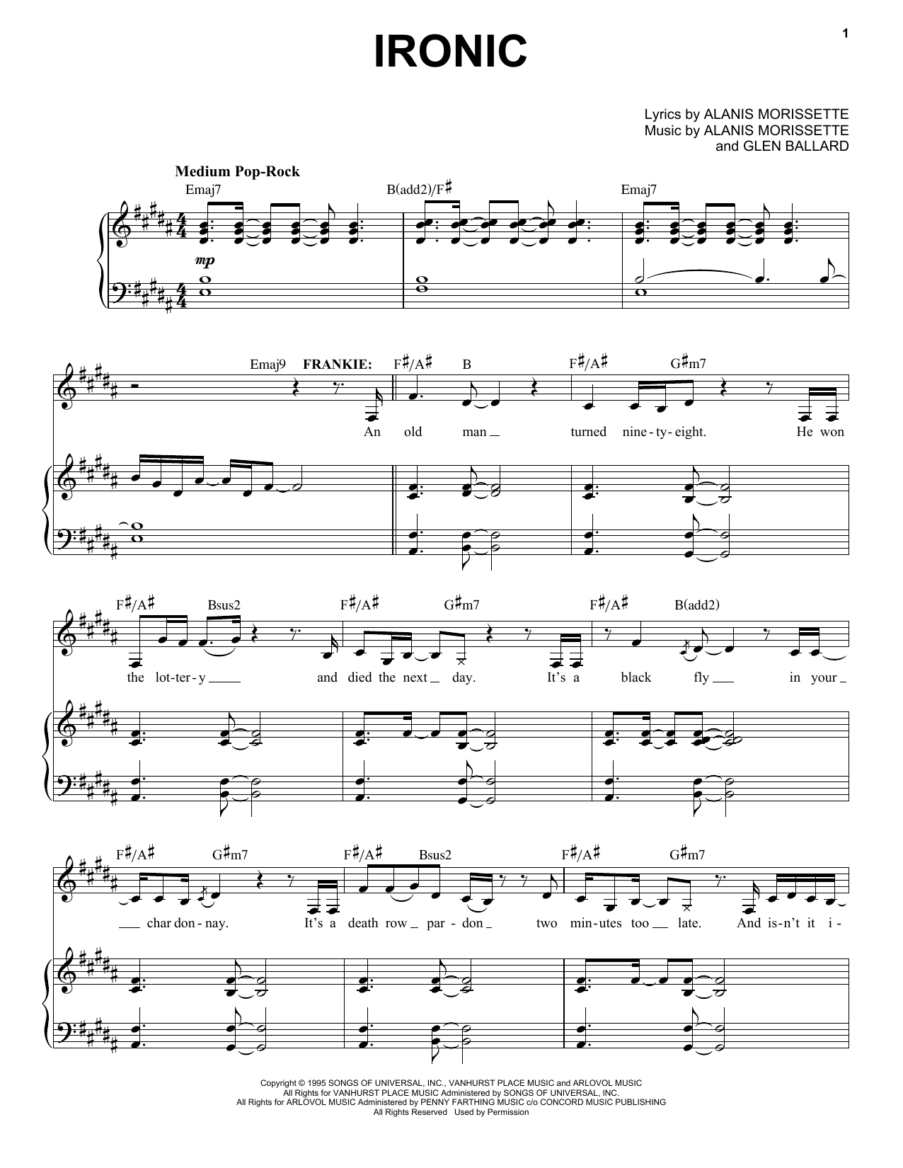 Alanis Morissette Ironic (from Jagged Little Pill The Musical) Sheet Music Notes & Chords for Piano & Vocal - Download or Print PDF