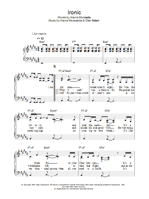 Alanis Morissette Ironic Sheet Music Notes & Chords for Melody Line, Lyrics & Chords - Download or Print PDF