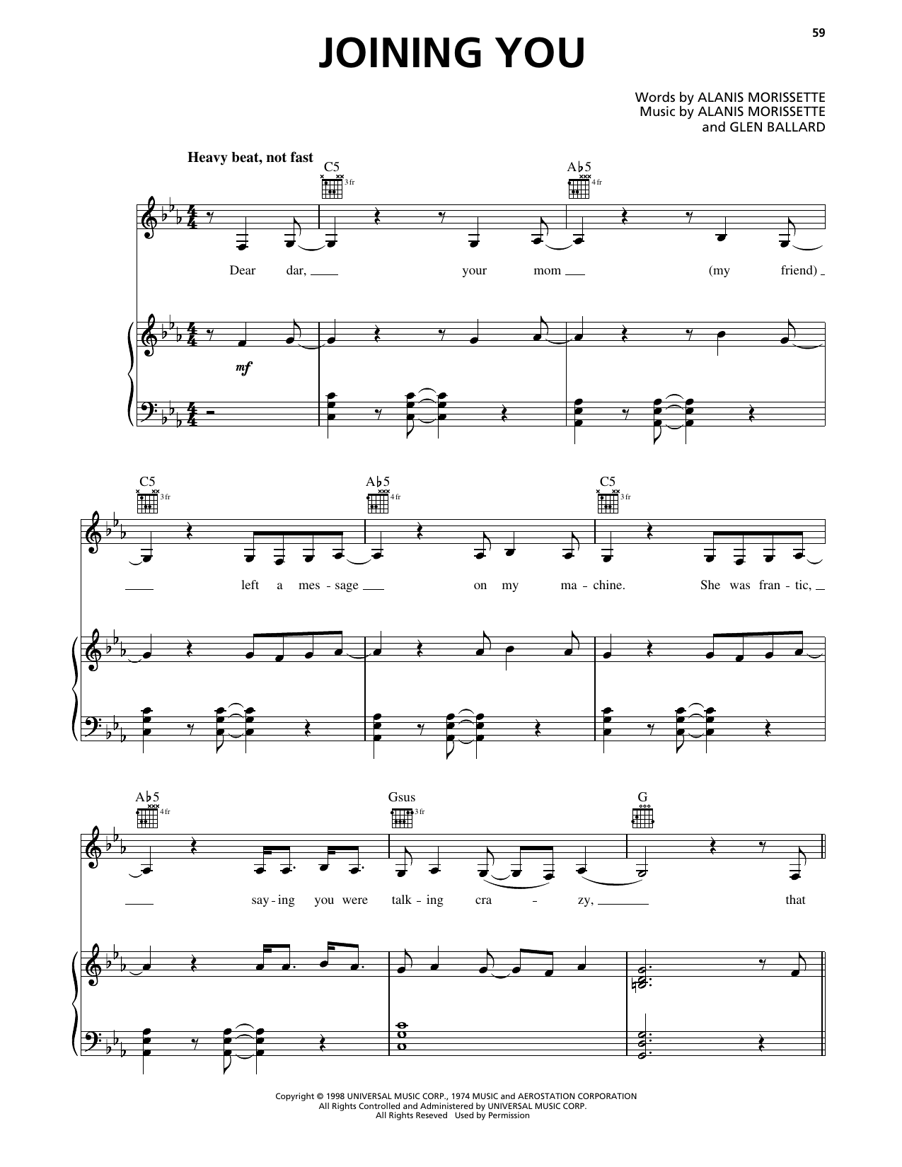 Alanis Morissette Joining You Sheet Music Notes & Chords for Piano, Vocal & Guitar Chords (Right-Hand Melody) - Download or Print PDF