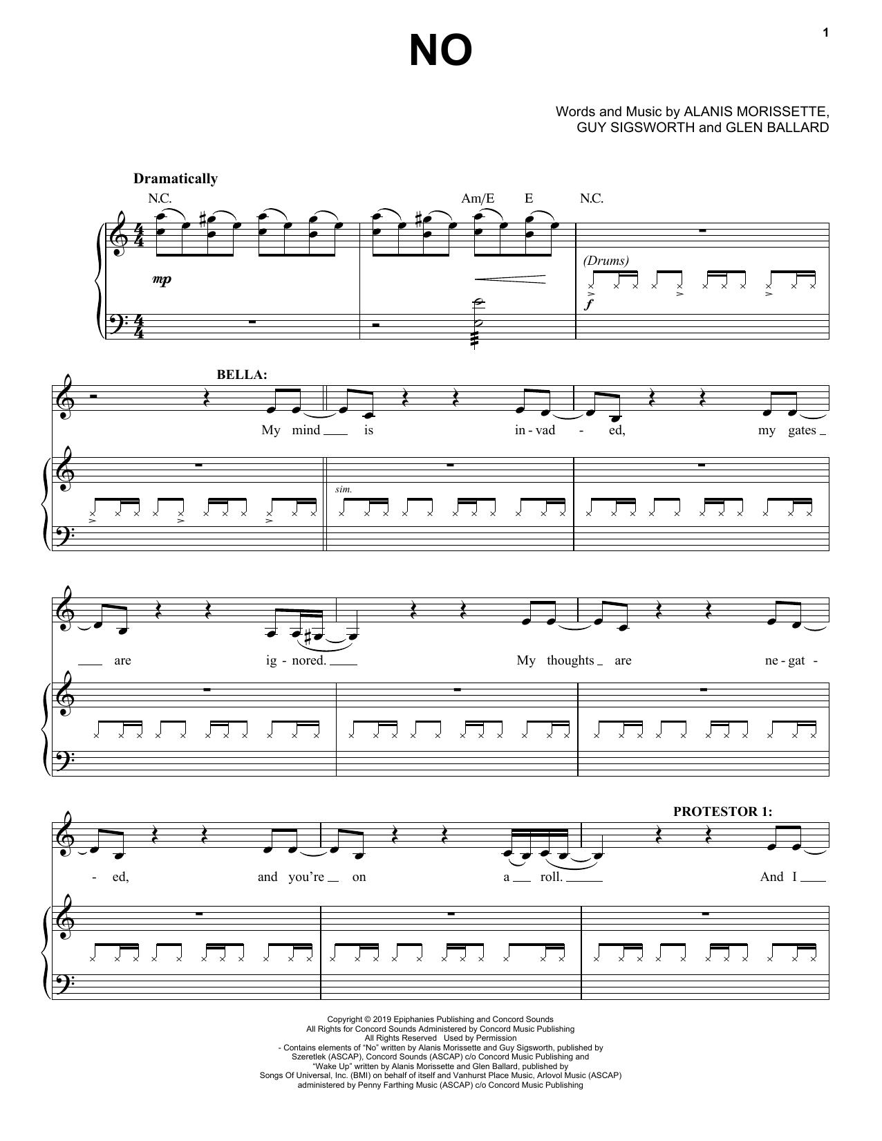 Alanis Morissette No (from Jagged Little Pill The Musical) Sheet Music Notes & Chords for Piano & Vocal - Download or Print PDF