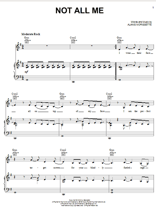 Alanis Morissette Not All Me Sheet Music Notes & Chords for Piano, Vocal & Guitar (Right-Hand Melody) - Download or Print PDF