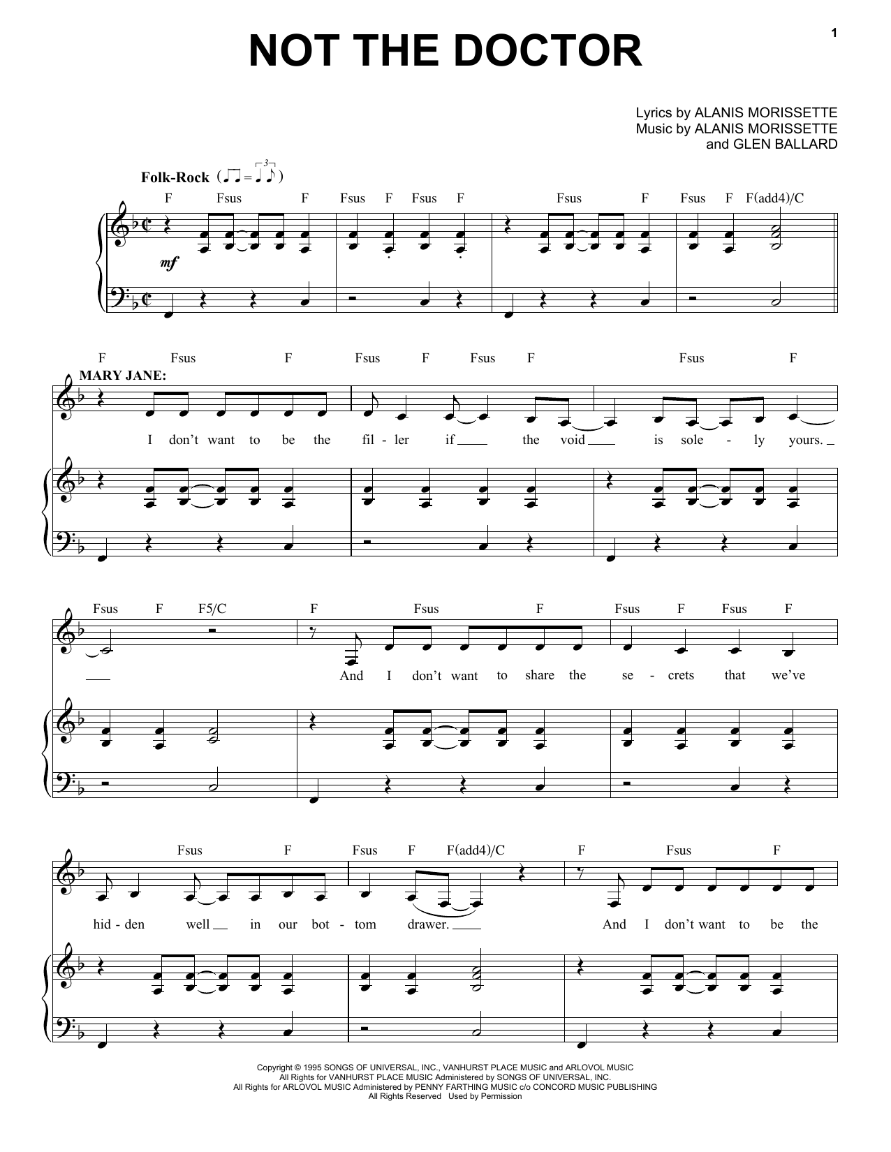 Alanis Morissette Not The Doctor (from Jagged Little Pill The Musical) Sheet Music Notes & Chords for Piano & Vocal - Download or Print PDF