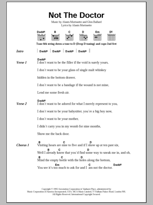Alanis Morissette Not The Doctor Sheet Music Notes & Chords for Piano, Vocal & Guitar (Right-Hand Melody) - Download or Print PDF