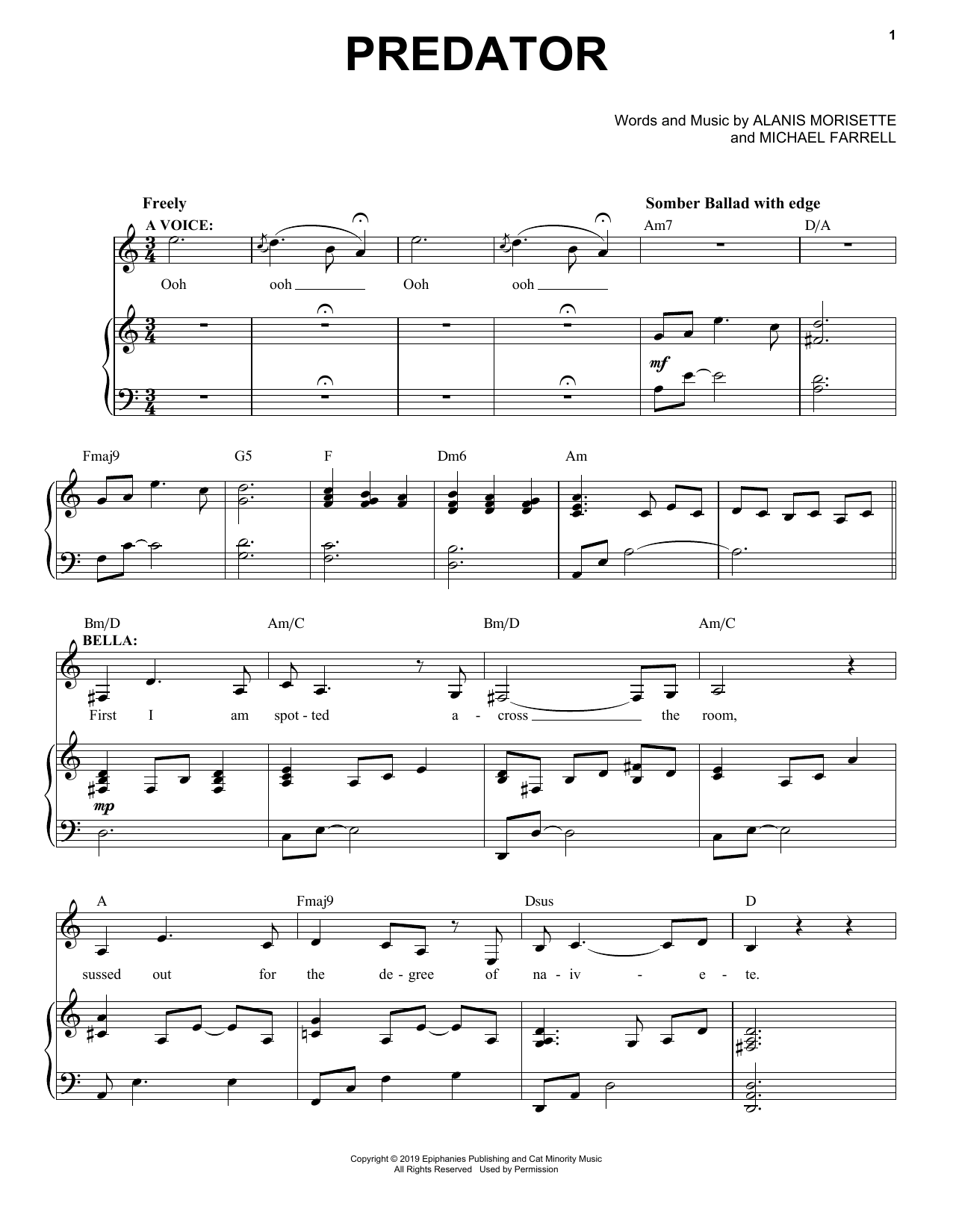 Alanis Morissette Predator (from Jagged Little Pill The Musical) Sheet Music Notes & Chords for Piano & Vocal - Download or Print PDF