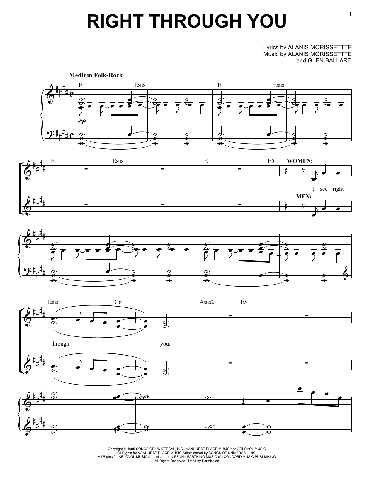 Alanis Morissette Right Through You (from Jagged Little Pill The Musical) Sheet Music Notes & Chords for Piano & Vocal - Download or Print PDF