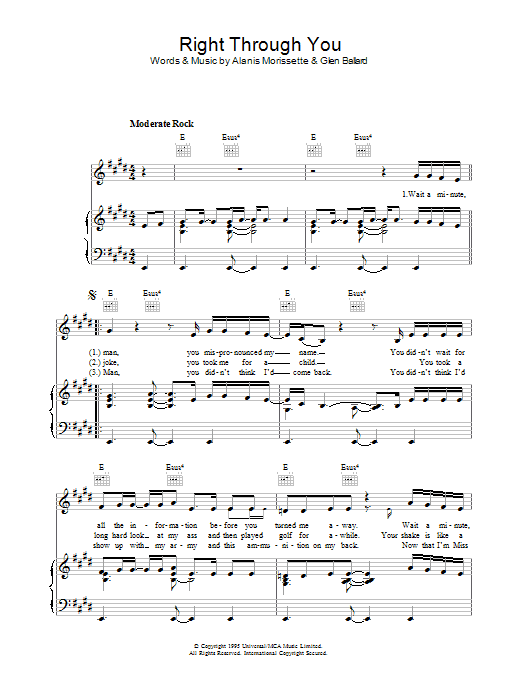 Alanis Morissette Right Through You Sheet Music Notes & Chords for Piano, Vocal & Guitar (Right-Hand Melody) - Download or Print PDF