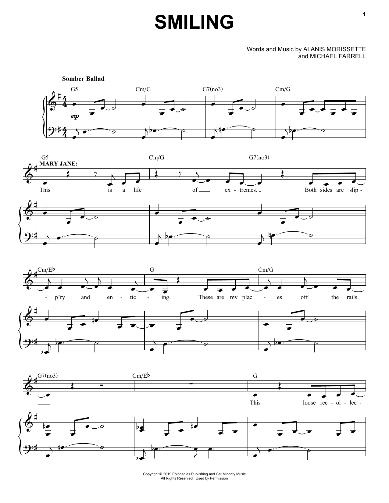 Alanis Morissette Smiling (from Jagged Little Pill The Musical) Sheet Music Notes & Chords for Piano & Vocal - Download or Print PDF
