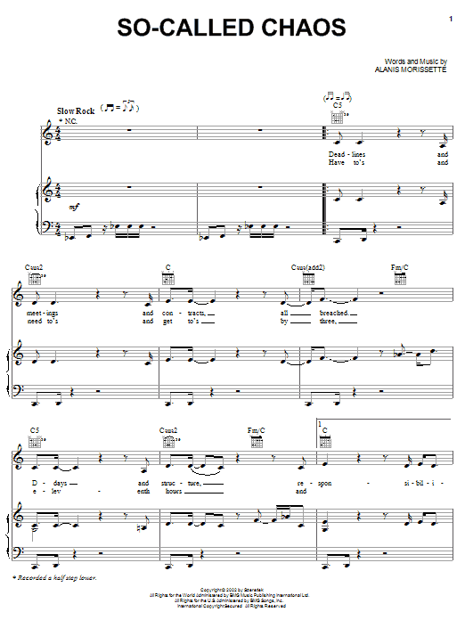 Alanis Morissette So-Called Chaos Sheet Music Notes & Chords for Piano, Vocal & Guitar (Right-Hand Melody) - Download or Print PDF