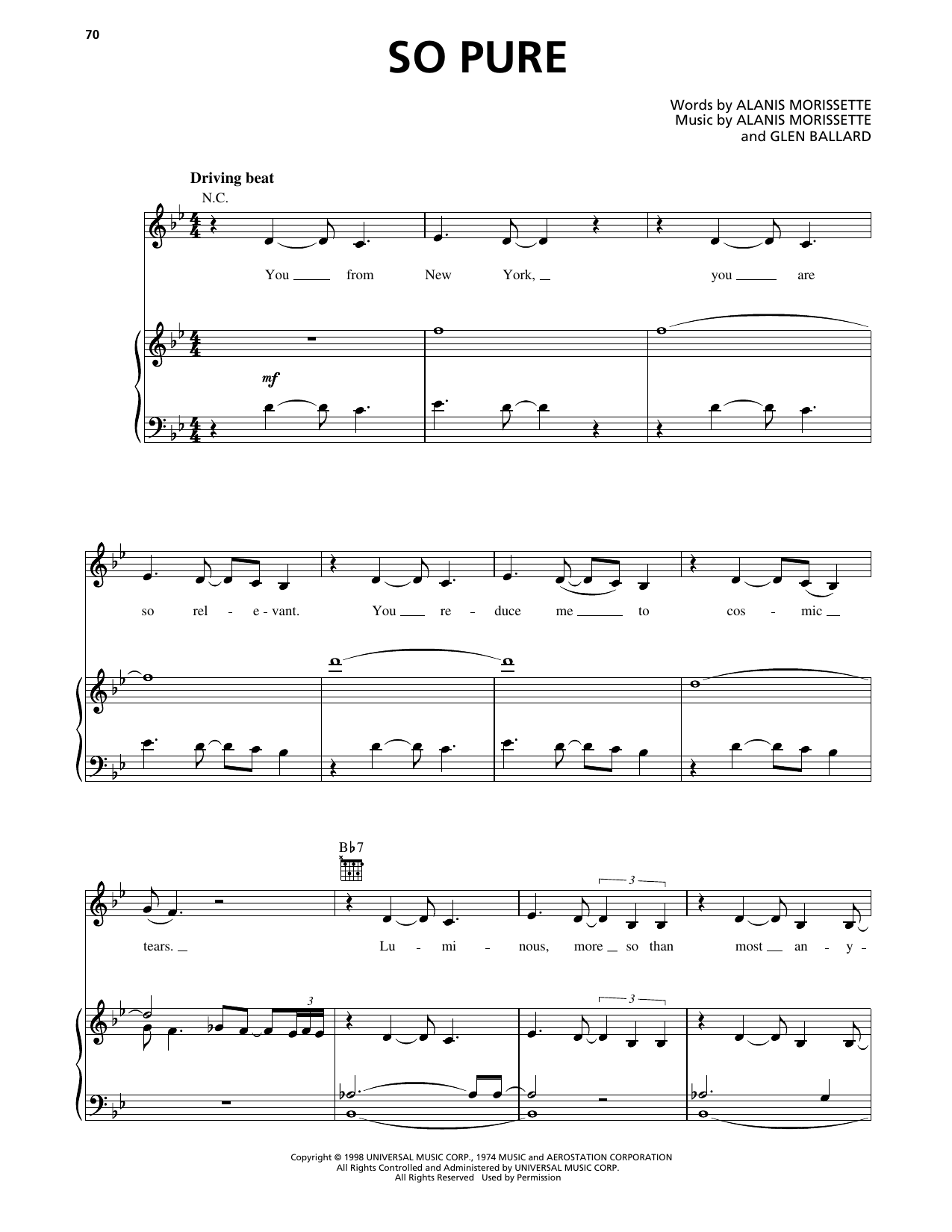 Alanis Morissette So Pure Sheet Music Notes & Chords for Piano, Vocal & Guitar Chords (Right-Hand Melody) - Download or Print PDF