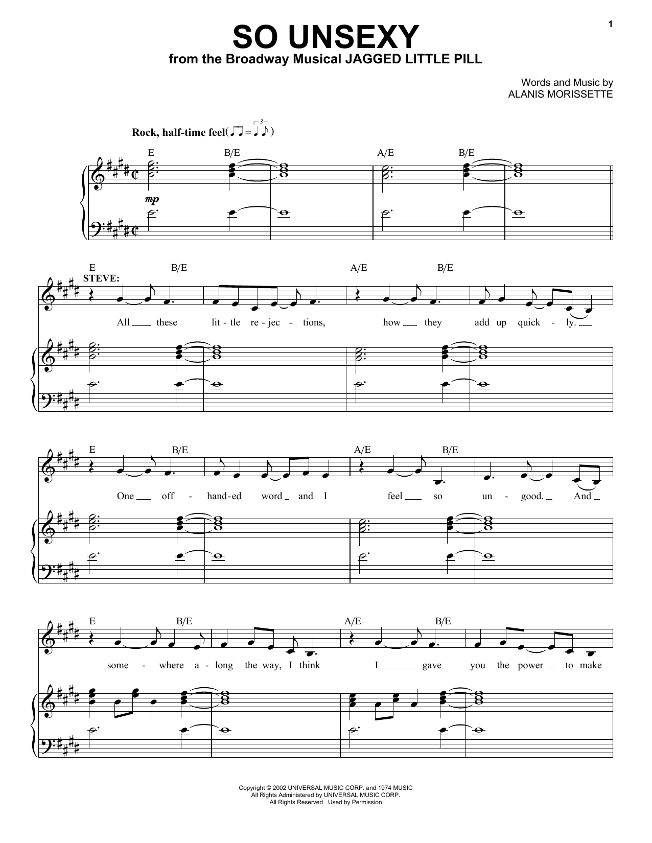 Alanis Morissette So Unsexy (from Jagged Little Pill The Musical) Sheet Music Notes & Chords for Piano & Vocal - Download or Print PDF