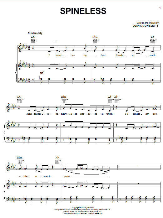 Alanis Morissette Spineless Sheet Music Notes & Chords for Piano, Vocal & Guitar (Right-Hand Melody) - Download or Print PDF