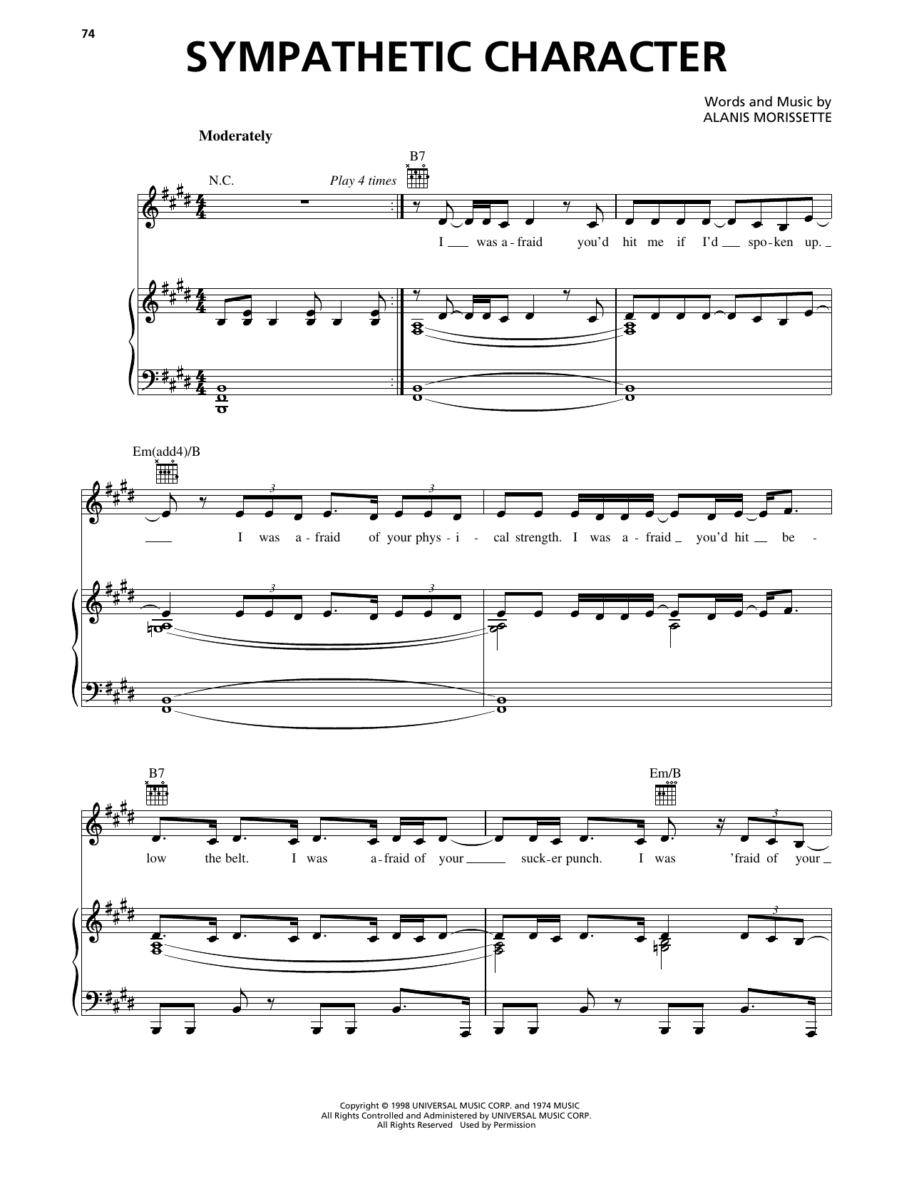 Alanis Morissette Sympathetic Character Sheet Music Notes & Chords for Piano, Vocal & Guitar Chords (Right-Hand Melody) - Download or Print PDF