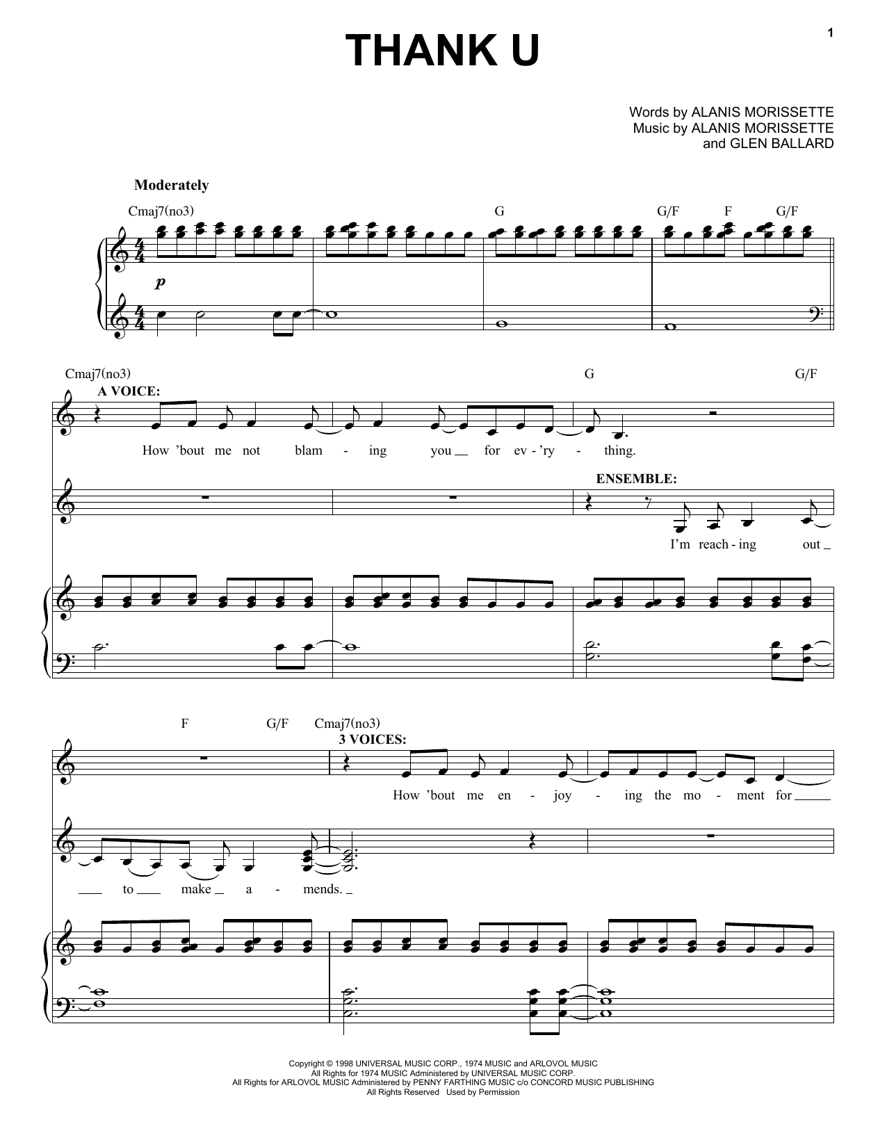 Alanis Morissette Thank U (from Jagged Little Pill The Musical) Sheet Music Notes & Chords for Piano & Vocal - Download or Print PDF