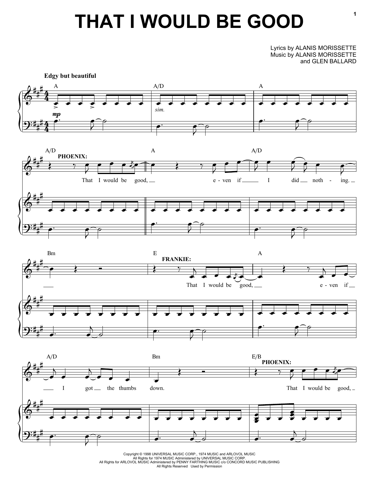 Alanis Morissette That I Would Be Good (from Jagged Little Pill The Musical) Sheet Music Notes & Chords for Piano & Vocal - Download or Print PDF