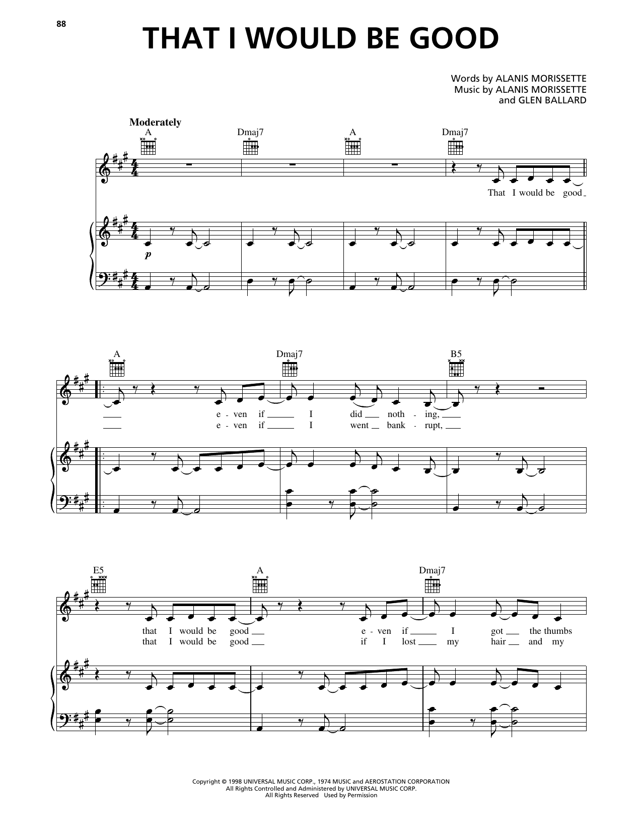 Alanis Morissette That I Would Be Good Sheet Music Notes & Chords for Piano, Vocal & Guitar Chords (Right-Hand Melody) - Download or Print PDF