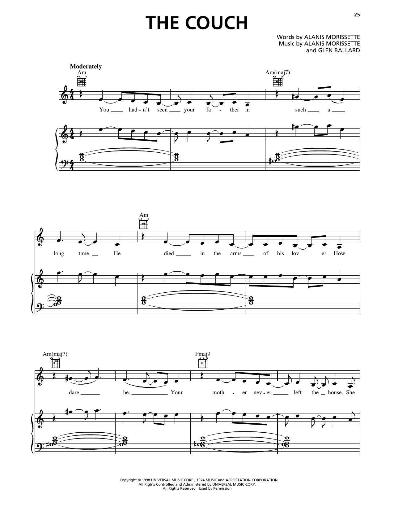 Alanis Morissette The Couch Sheet Music Notes & Chords for Piano, Vocal & Guitar Chords (Right-Hand Melody) - Download or Print PDF