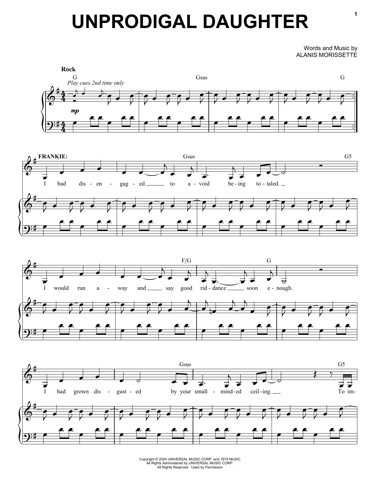 Alanis Morissette Unprodigal Daughter (from Jagged Little Pill The Musical) Sheet Music Notes & Chords for Piano & Vocal - Download or Print PDF