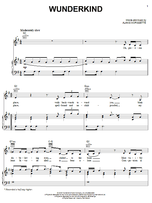 Alanis Morissette Wunderkind Sheet Music Notes & Chords for Piano, Vocal & Guitar (Right-Hand Melody) - Download or Print PDF