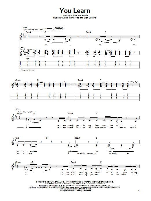 Alanis Morissette You Learn Sheet Music Notes & Chords for Ukulele Chords/Lyrics - Download or Print PDF