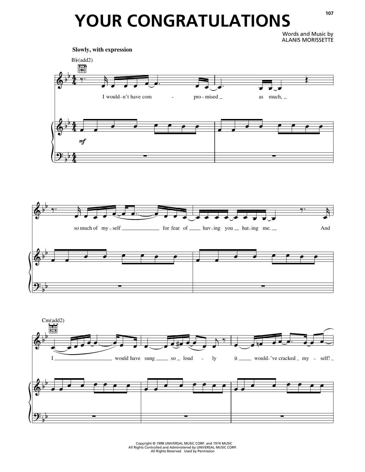 Alanis Morissette Your Congratulations Sheet Music Notes & Chords for Piano, Vocal & Guitar Chords (Right-Hand Melody) - Download or Print PDF